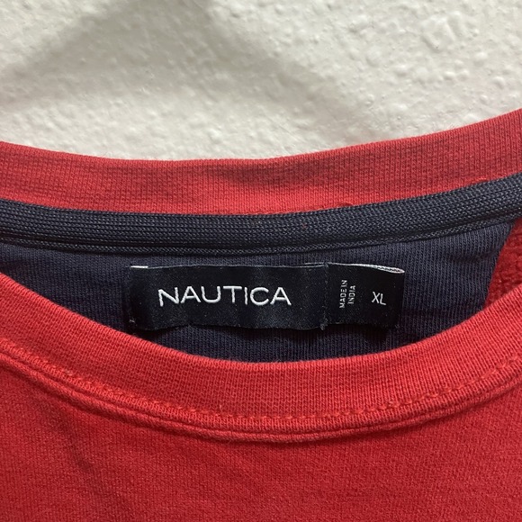 Nautica Embroidered Spell Out Red Mens Crewneck Pullover Sweatshirt XL - Picture 5 of 7